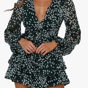 Black polka dot long sleeve romper